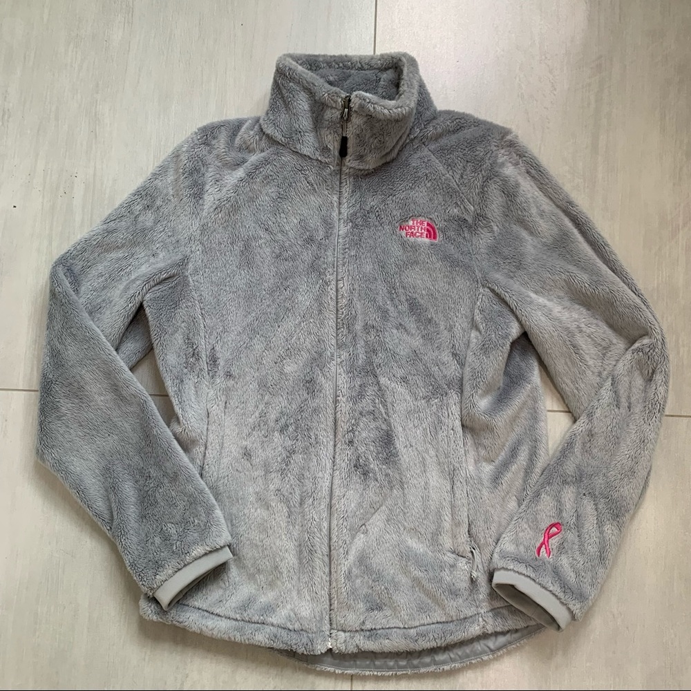 North face fuzzy zip up with two zipper pockets